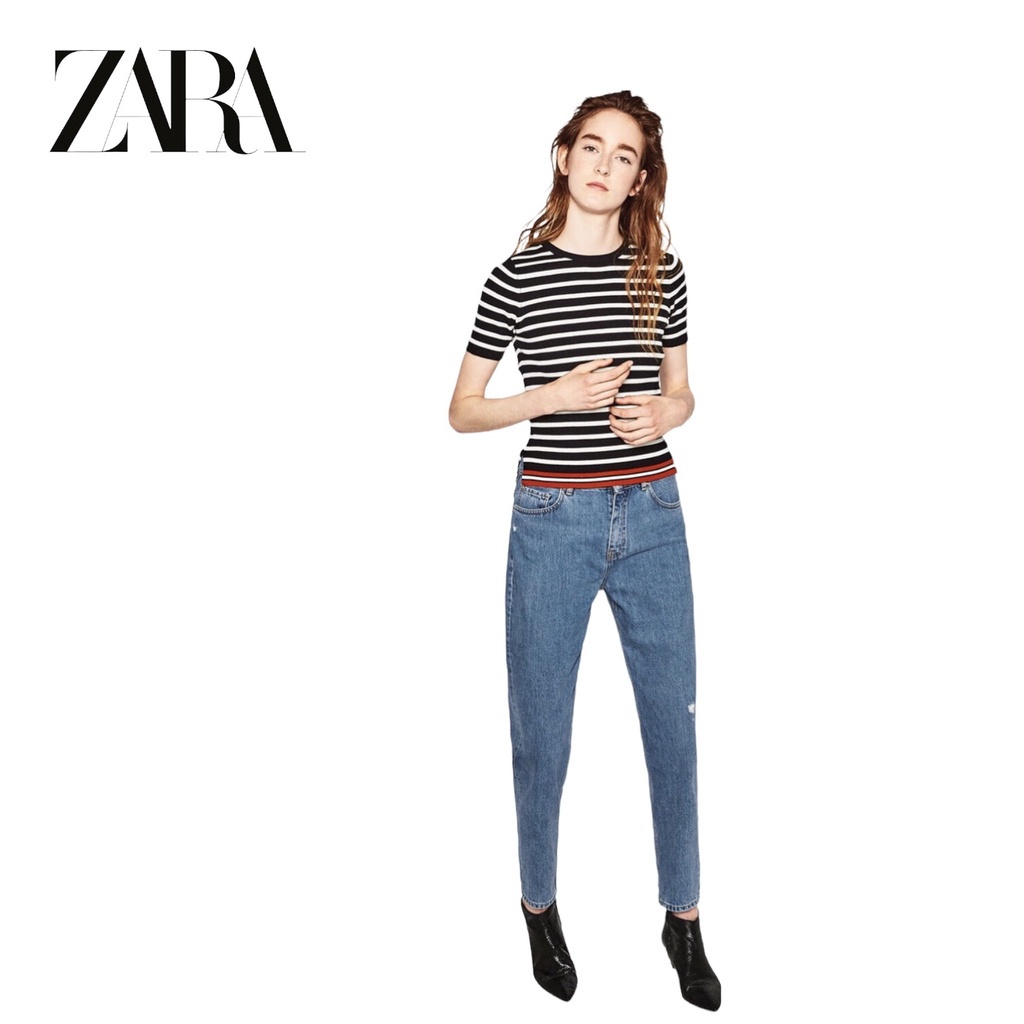 ** ÁO LEN SỌC CỘC TAY KIỂU CƠ BẢN ZARA SĂN SALE ( MỚI 100% )