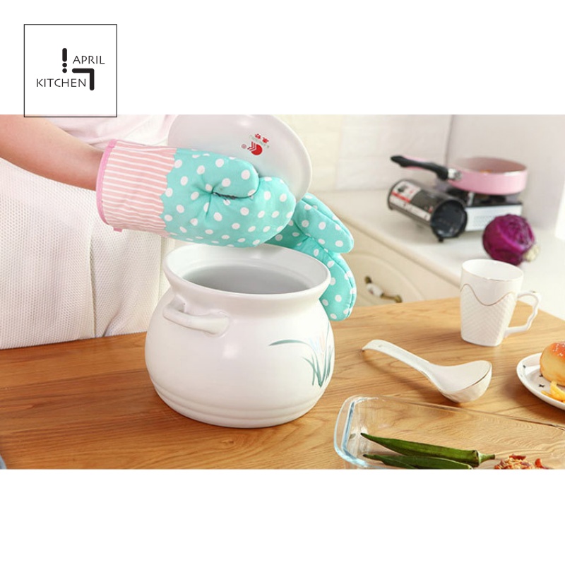 Găng tay lò nướng làm bếp vãi cotton mềm mịn chịu nhiệt tốt chống trượt 26x17cm GTB01