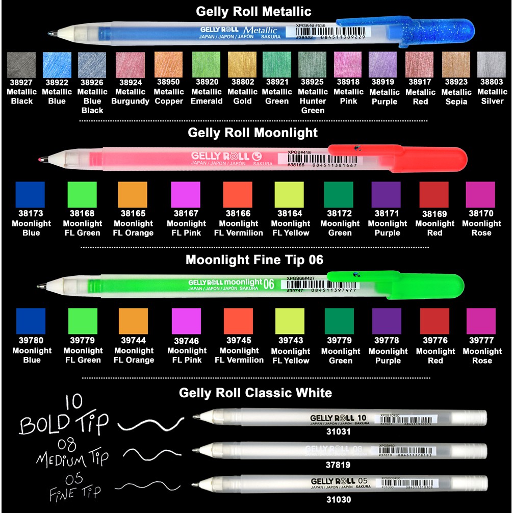 Bút Gel 0.5mm Sakura Nhật Bản - Bút nhũ Gelly Roll Metallic, Gelly Roll Moonlight - Bút Sakura Gelly Roll