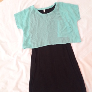 Đầm thun mix áo voan croptop kiểu lạ