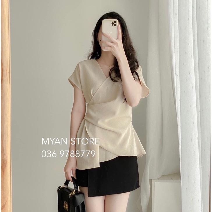 LILAC - Set áo lệch vạt xếp ly eo kèm quần giả váy