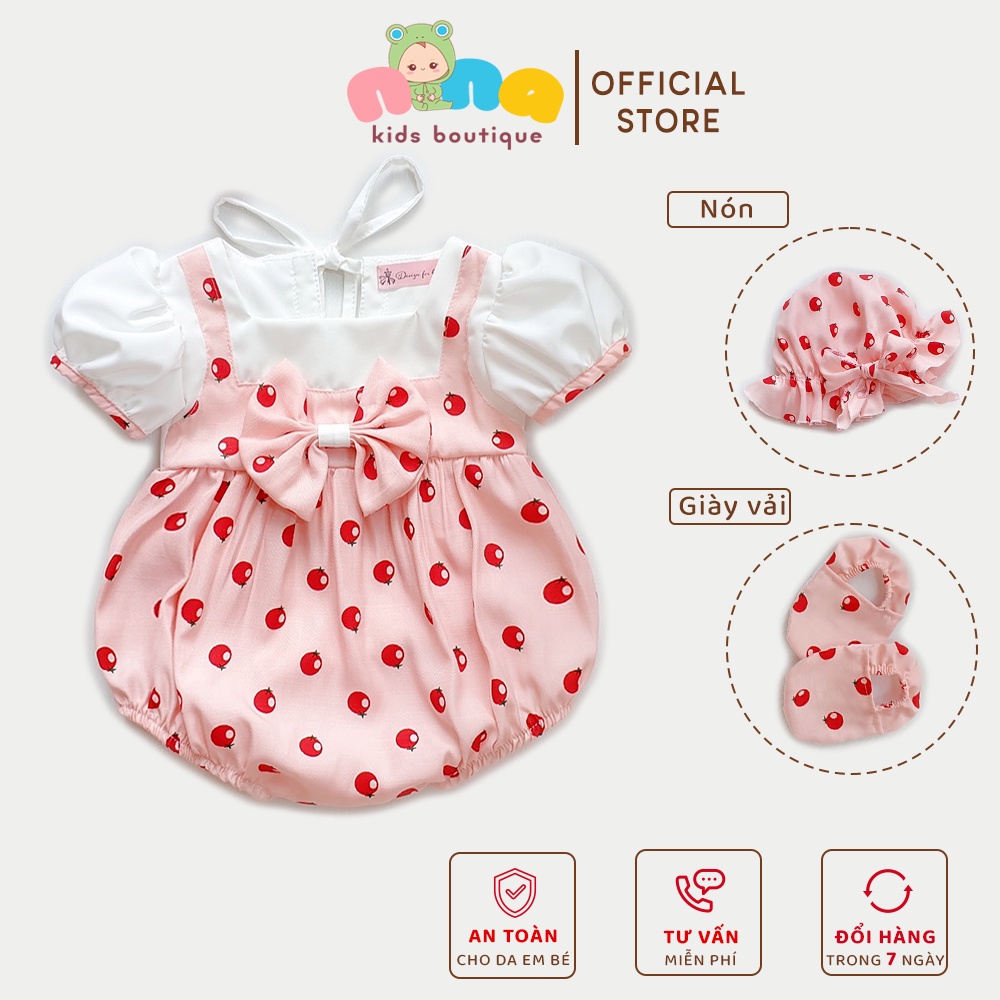 Body quả cà chua cho bé gái sơ sinh Chất đũi lạnh phối lụa mềm Size cho bé 0 đến 24 tháng Tặng nón và giày vải Nina Kids