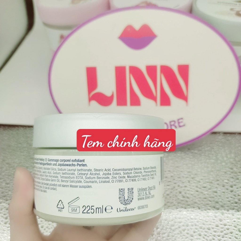 Kem tẩy da chết body Dove giúp tẩy tế bào chết chăm sóc da chiết xuất bơ hạt mỡ và hạt lựu 225ml | BigBuy360 - bigbuy360.vn