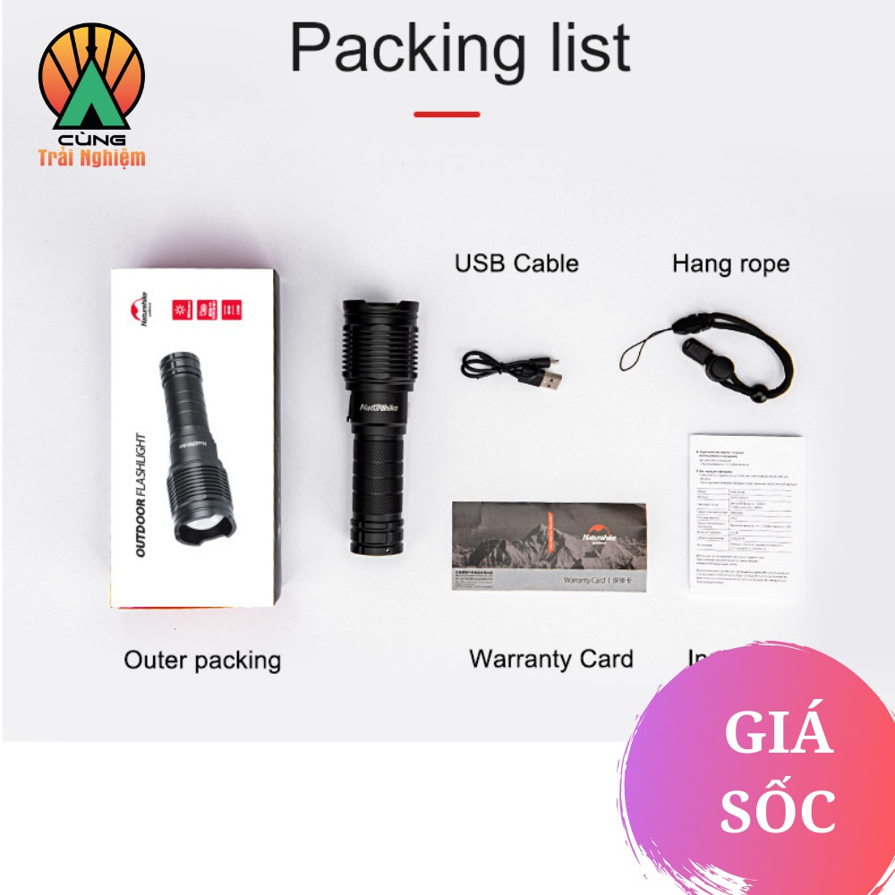 [CHÍNH HÃNG] Đèn Pin Chiếu Xa Siêu Sáng Naturehike Dành Cho Du Lịch Dã Ngoại NH20ZM009