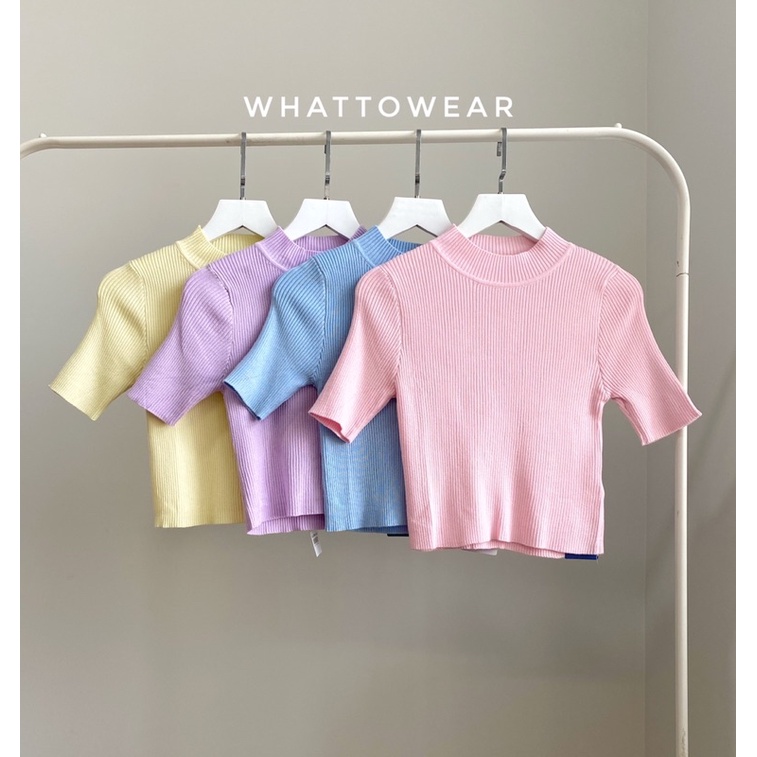 SALE Áo knit tay ngắn cổ kín 4 màu pastel