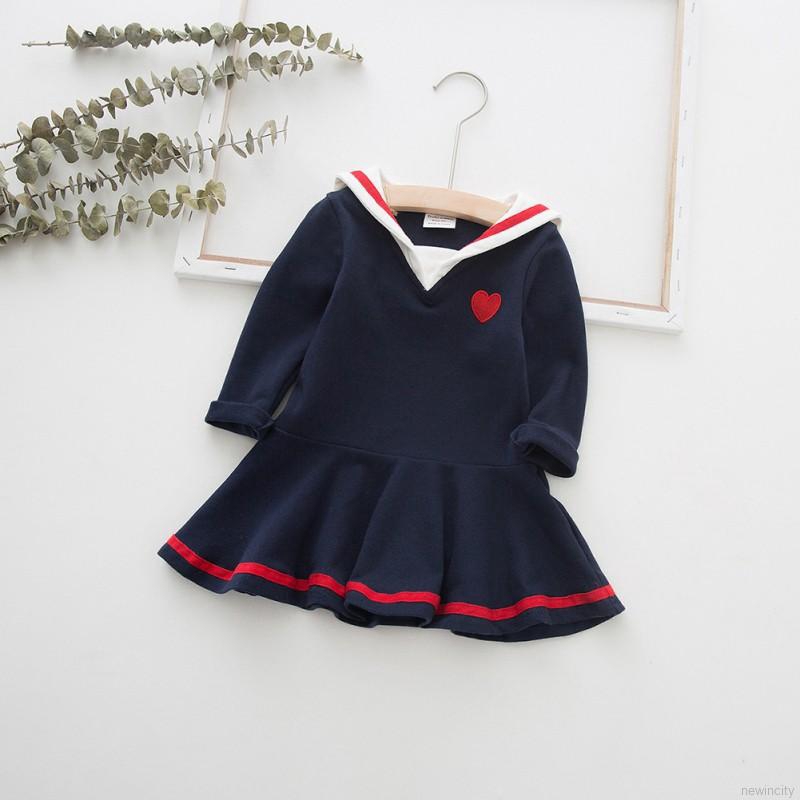 Đầm Tay Dài Thêu Hình Trái Tim Cho Bé Gái