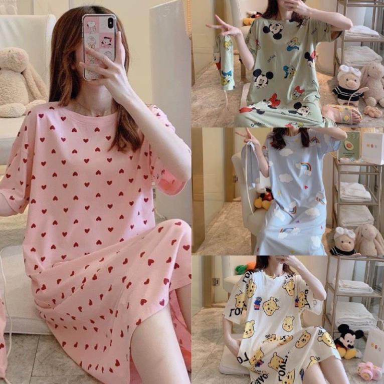 [BÁN SỈ] VÁY NGỦ, VÁY COTTON MẶC NHÀ THAY THẾ BỘ PIJAMA, ĐỒ BỘ, TẶNG KÈM TÚI RÚT DÂY  ྇