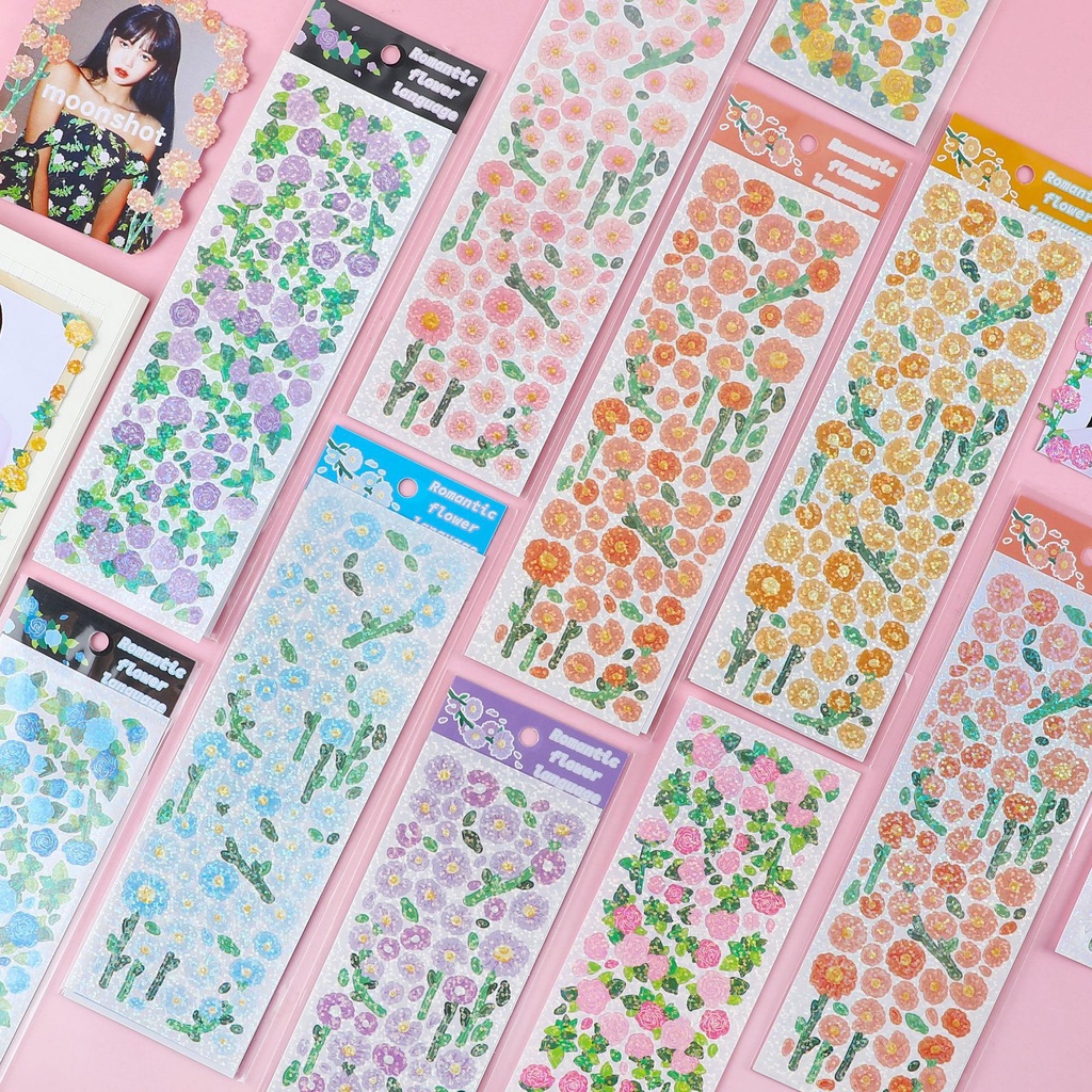 Hình Dán Stickers Hoa Cúc,Hồng Lấp Lánh nhiều chi tiết hoa nhỏ trang trí Toploder