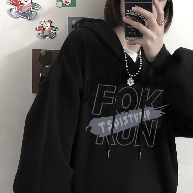 Áo Hoodie Dáng Rộng Không Viền Lót Lông Cừu Thời Trang Mùa Đông Hàn Quốc Cho Nữ