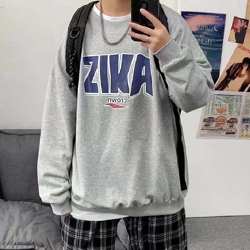 【M-5XL】Áo sweater tay dài dáng rộng cổ tròn in chữ cá tính thời trang mùa đông Nhật Bản giản dị thoải mái cho nam