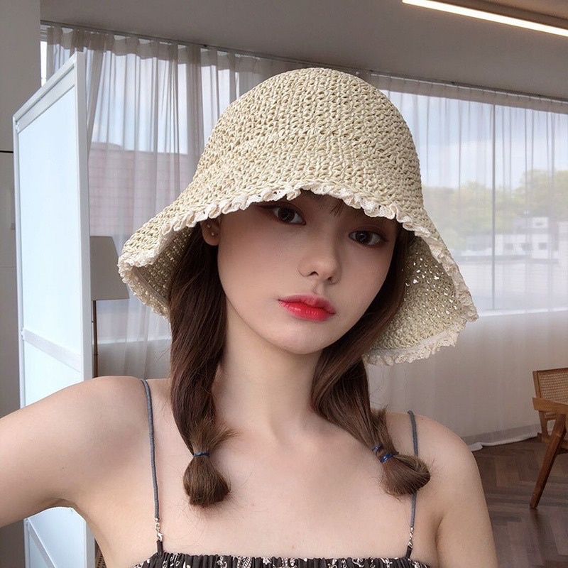 Nón cói đan mềm viền ren sang chảnh