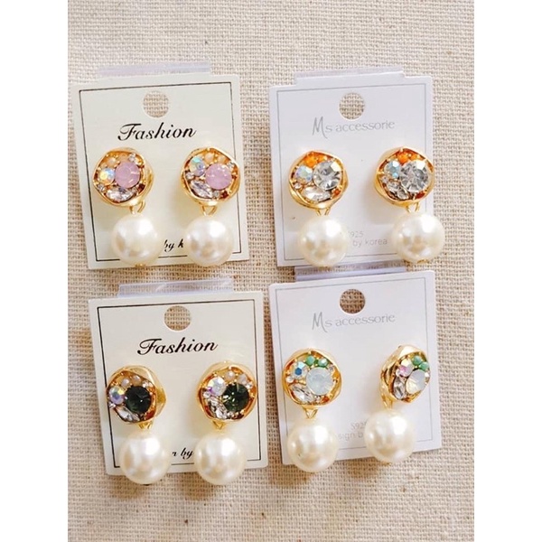 bông tai đính hạt phong cách hàn quốc