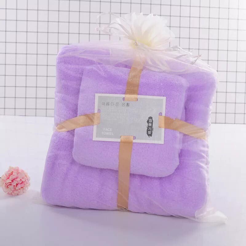 Set 2 khăn tắm san hô lông cừu mềm mại thấm hút dành cho cả gia đình