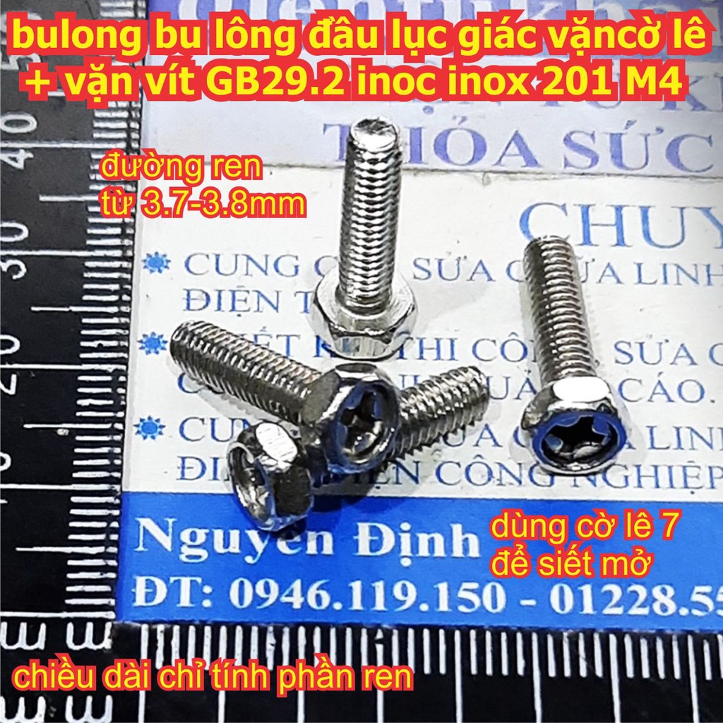 bulong bu lông đầu lục giác vặn cờ lê + vặn vít GB29.2 inoc inox 201 M4 M5 M6 dài 6mm ~ 30mm kde8020