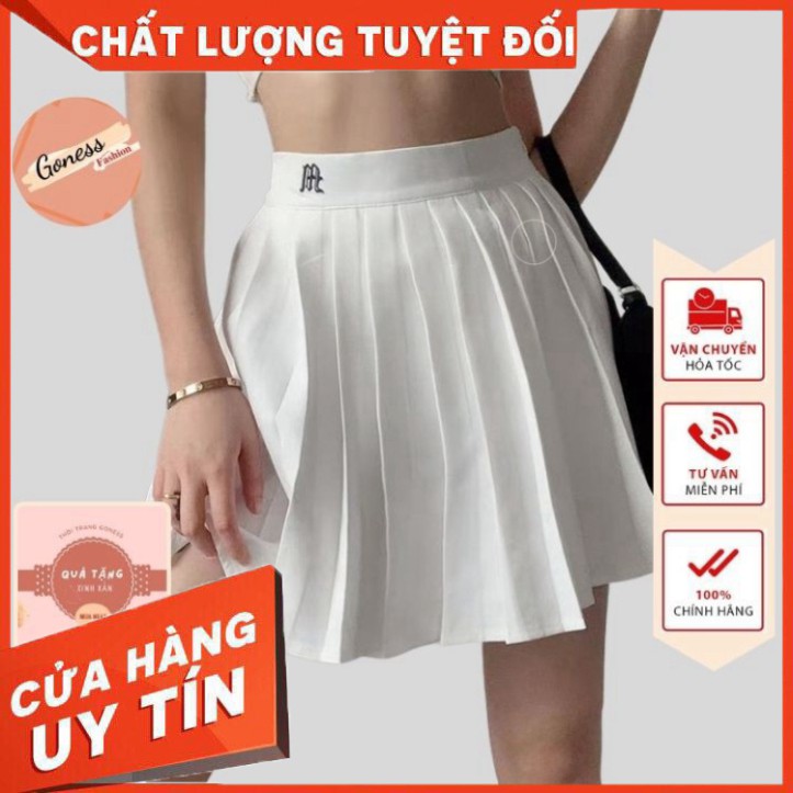Chân váy xếp ly Goness phong cách âu mỹ tennis trắng đen trơn li ngắn nữ họa tiết thêu 2021 - SIÊU HOT