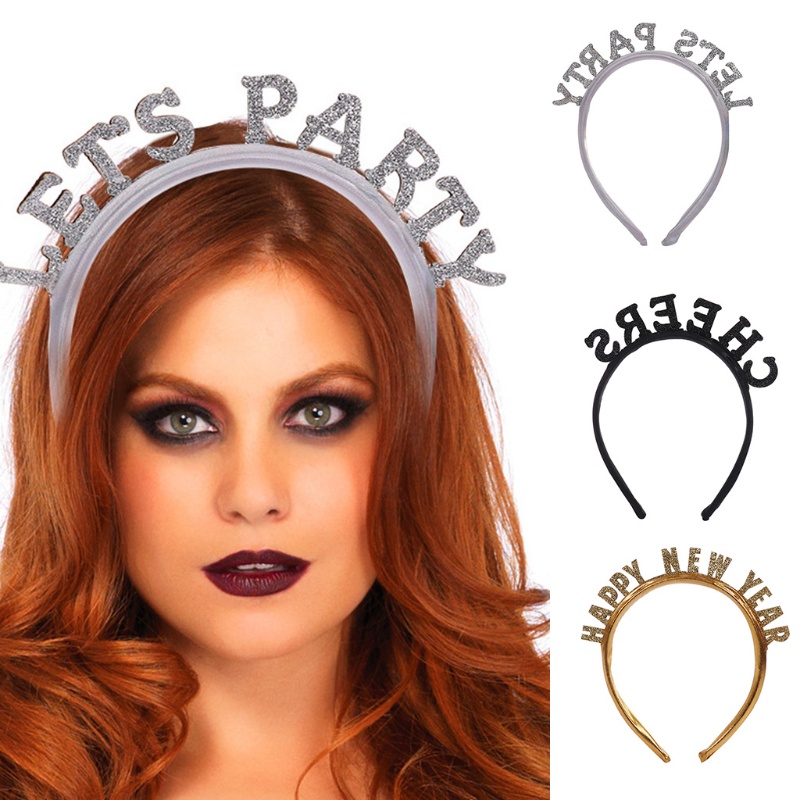 Băng Đô Cài Tóc In Chữ Happy New Year / Giáng Sinh Chống Trượt