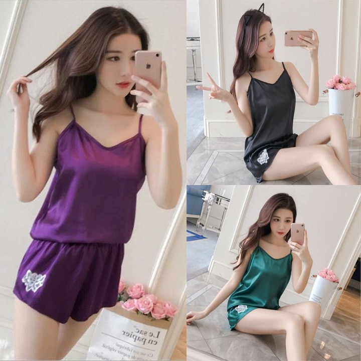 Bộ quần áo ngủ  nữ mặc nhà cọc tay chất lụa cao cấp mặc mát không phai,không nhăn,không xù | BigBuy360 - bigbuy360.vn
