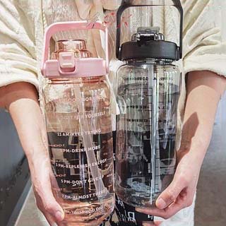 Bình Nước 2 lít Có Vạch Chia Nhắc nhở Uống Thân Bình Trong Suốt Siêu Sang Dễ Thương có TẶNG KÈM STICKER 2D