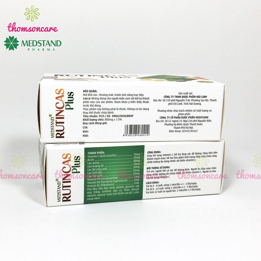 Bổ sung rutin C giảm nhiệt miệng, tăng sức đề kháng Rutincas Plus - Hộp 30 viên có thêm actiso