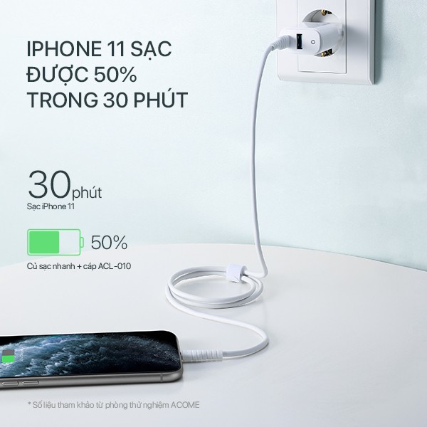 [Mã ELRVA30K giảm 7% đơn 99K] Cáp Sạc Nhanh Type-C to Lightning ACOME ACL010 Chuẩn PD 18W 100CM Dành Cho iPhone/iOS