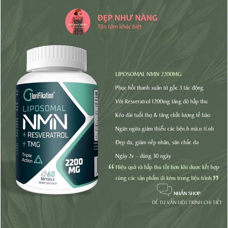 Tinh Chất Chống Lão Hóa Viên Liposomal NMN 500mg Trans-Resveratrol 2200mg NAD Nicotinamide Mononucleotide B3