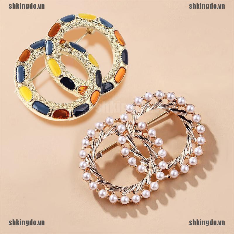 Ghim cài áo hình tròn đính ngọc trai giả nhiều màu sắc sang trọng
