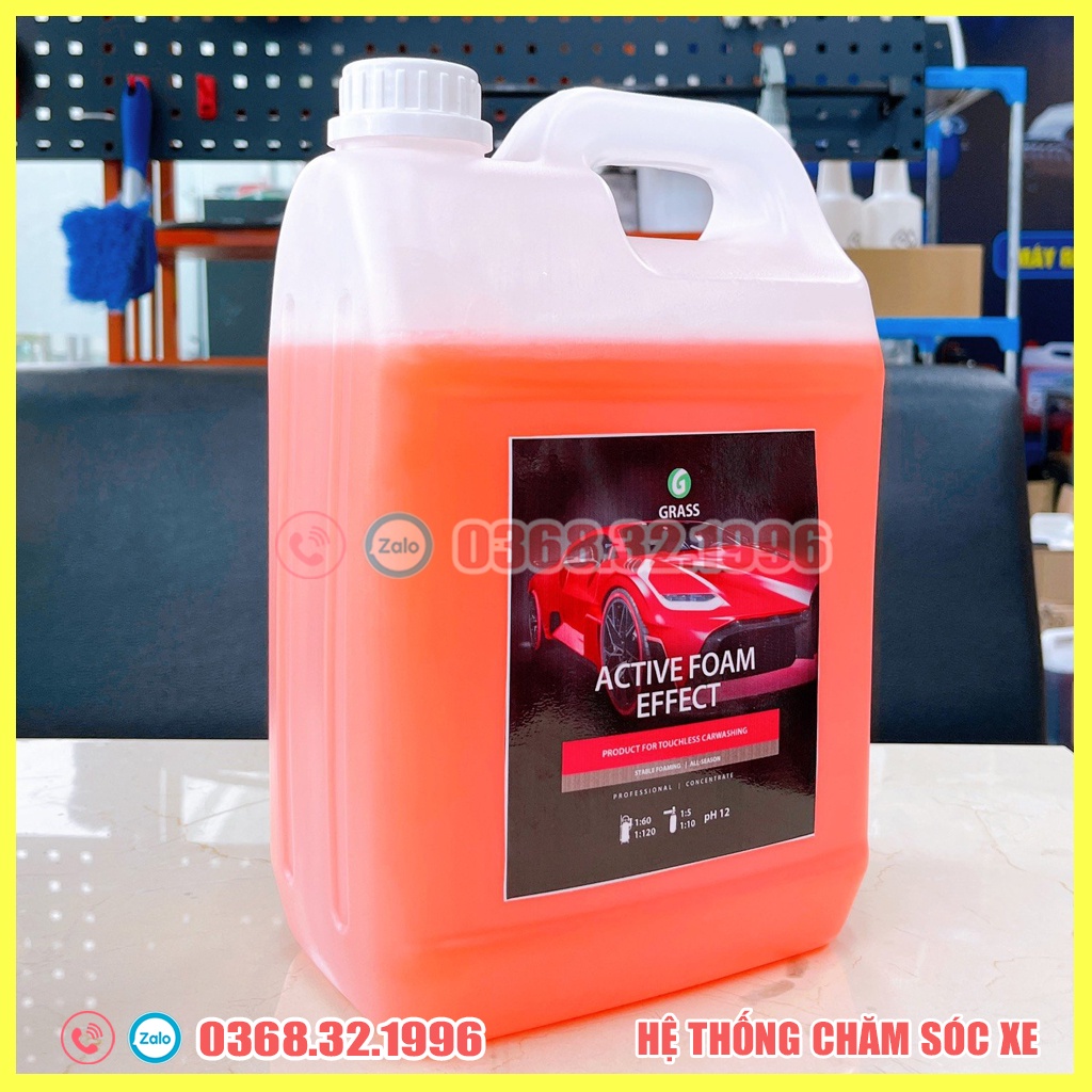 Nước Rửa Xe Không Chạm - Dung Dịch Rửa Xe Ô tô và Xe Máy không chạm Grass Active Foam Effect - 5L(Tặng  khăn lau xe)