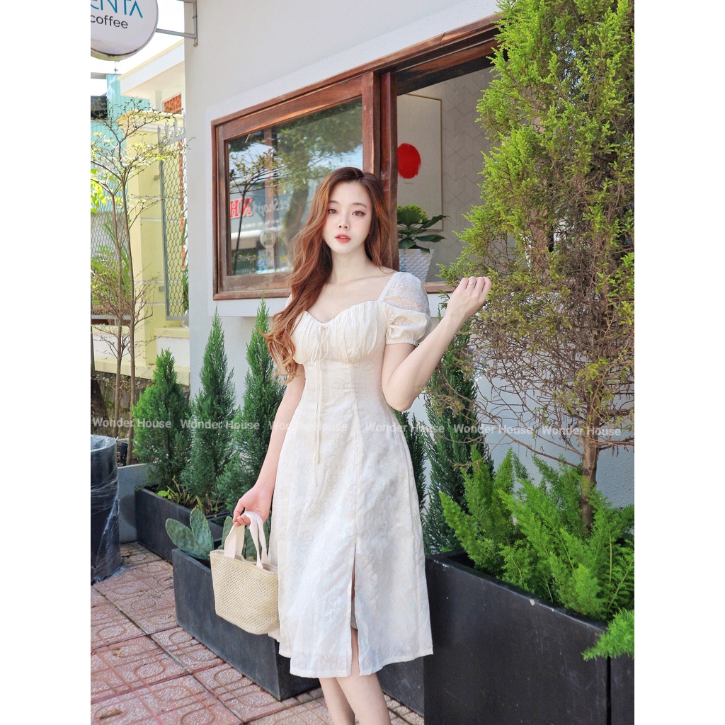 Đầm thiết kế Wonderhouse cổ tim ngực xếp ly xẻ tà đi làm , dư tiệc nữ tính - Christine Dress