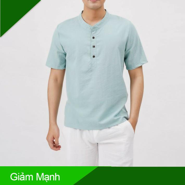 Áo sơ mi nam vải đũi linen cộc tay cổ tàu (MẪU MỚI NHẤT 2021)