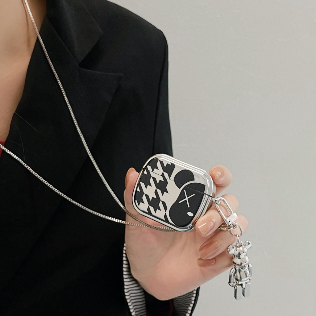 Vỏ Bảo Vệ Hộp Sạc Tai Nghe AirPods 1 2 Pro 3 2021 Kết Nối Bluetooth Bằng Tpu Mềm Mạ Điện Họa Tiết Kẻ Sọc / Gấu Bạo Lực