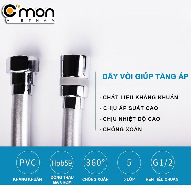 Dây sen, dây xịt GIÚP TĂNG ÁP LỰC NƯỚC, chịu áp cao C'mon DS-03 (xám)