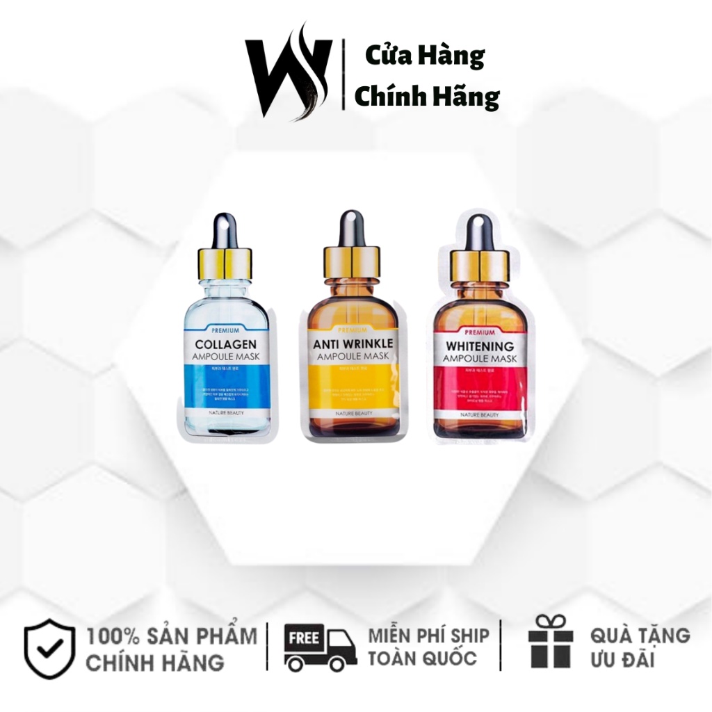 [Combo] Mặt nạ tinh chất Collagen tươi Nature Beauty Collagen + Whitening + Anti Wrinkle Ampoule Mask - White Store