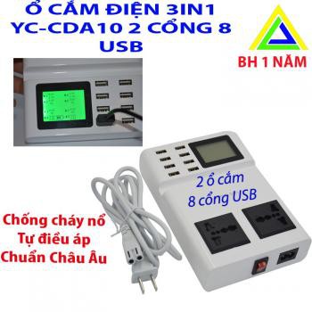 [Hàng Hot Cực Sốc] HUB Sạc Thông Minh 8 USB Màn Hình LCD+2 Ổ Cắm Điện YC-CDA10 Chính Hãng Khai Duy- Bảo Hành 12 tháng