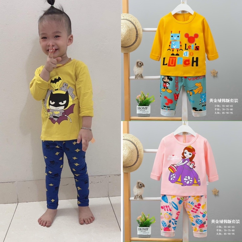 Bộ Thun Cotton Dài Tay Cho Bé Trai Bé Gái / Hàng Xuất Hàn Chất Liệu Mềm Mại Co Giãn Thấm hút mồ hôi