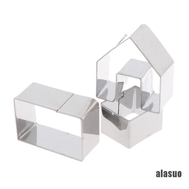 3 Khuôn làm bánh quy bằng thép không gỉ tạo hình nhà kẹo gừng sáng tạo