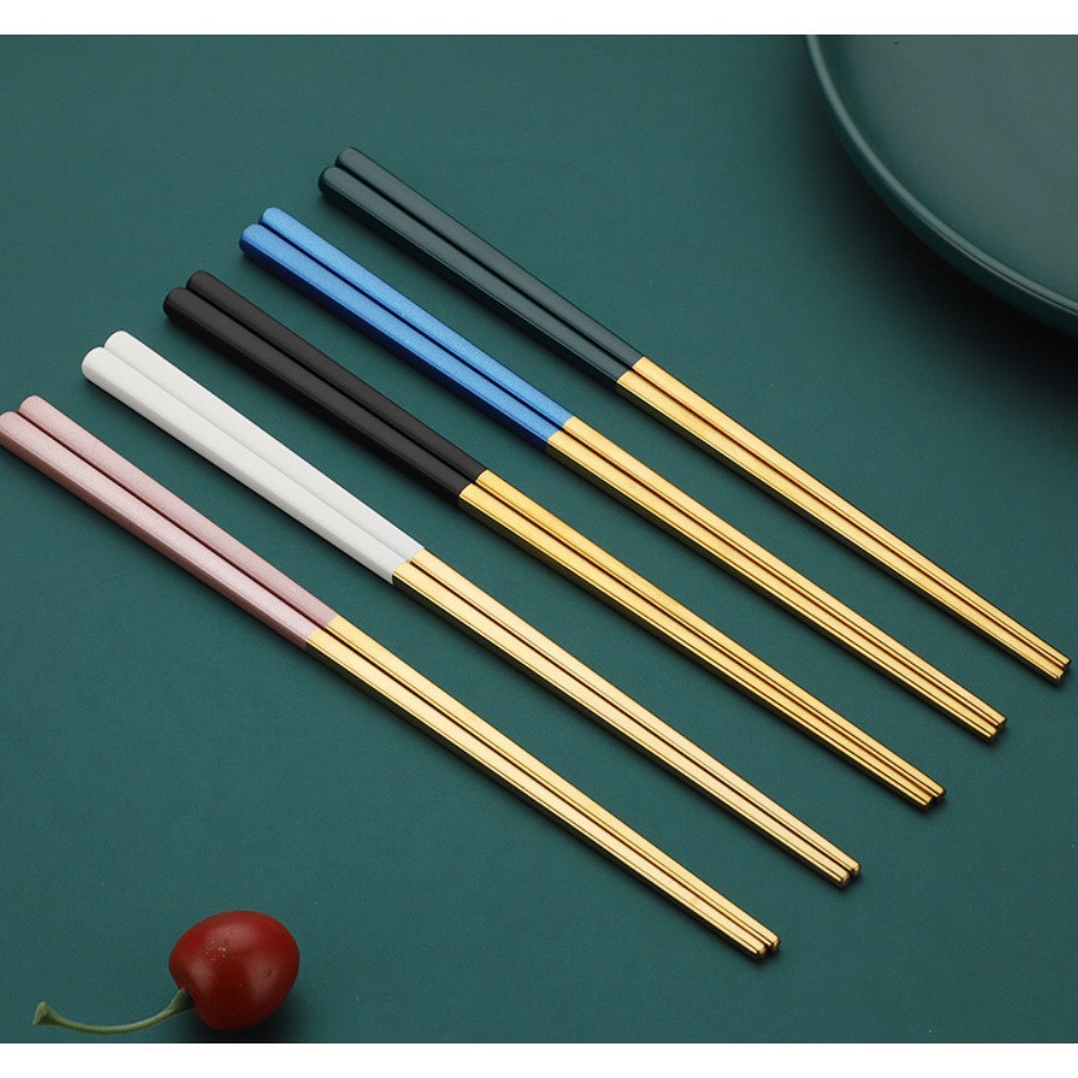 đũa inox. bộ đũa inox 304 cao cấp. bộ đũa inox 304 mạ vàng sang chảnh