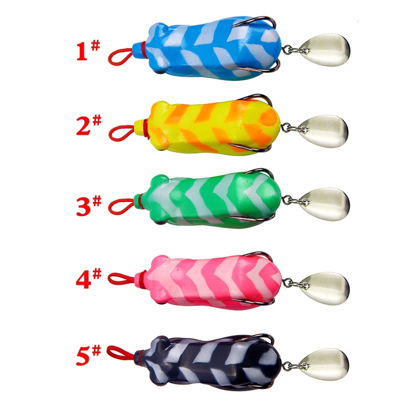 5Colors 6.5cm/12g Modified Sequined Frog Soft Bait Wobblers Topwater Anti-corrosion Swimbait 3D Eye Soft Frog Skin Double Hook Bionic Bait Sea Fishing Lure Outdoor Fishing Gear