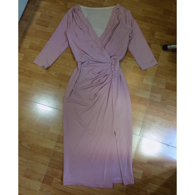 ĐẦM HỒNG NUDE CỔ ĐẮP CHÉO (ảnh thật)
