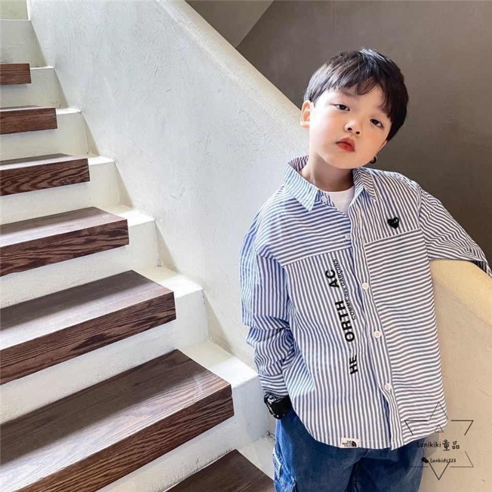 Áo Sơ Mi Tay Dài Kẻ Sọc Màu Hồng Thời Trang Mùa Xuân 2022 Cho Bé Trai