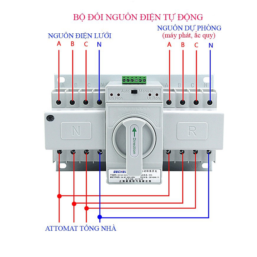 Bộ đổi nguồn điện tự động ATS, Cầu dao đảo chiều tự động ATS 3 pha 63A-380V