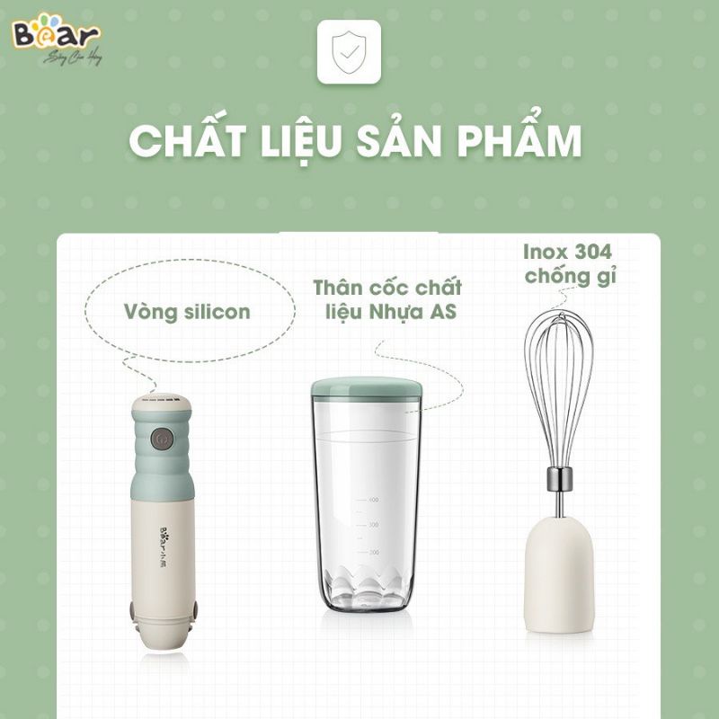 Bộ máy xay cầm tay đa năng 5 chi tiết Bear, inox 304 chống gỉ, 500W xay đa năng nhiều món, giảm tiếng ồn, tháo rời