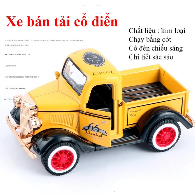 Xe đồ chơi mô hình xe ô tô bán tải kim loại cổ điển có đèn pha, chạy cót, chi tiêt sắc sảo, đẹp, bền bỉ màu ngẫu nhiên