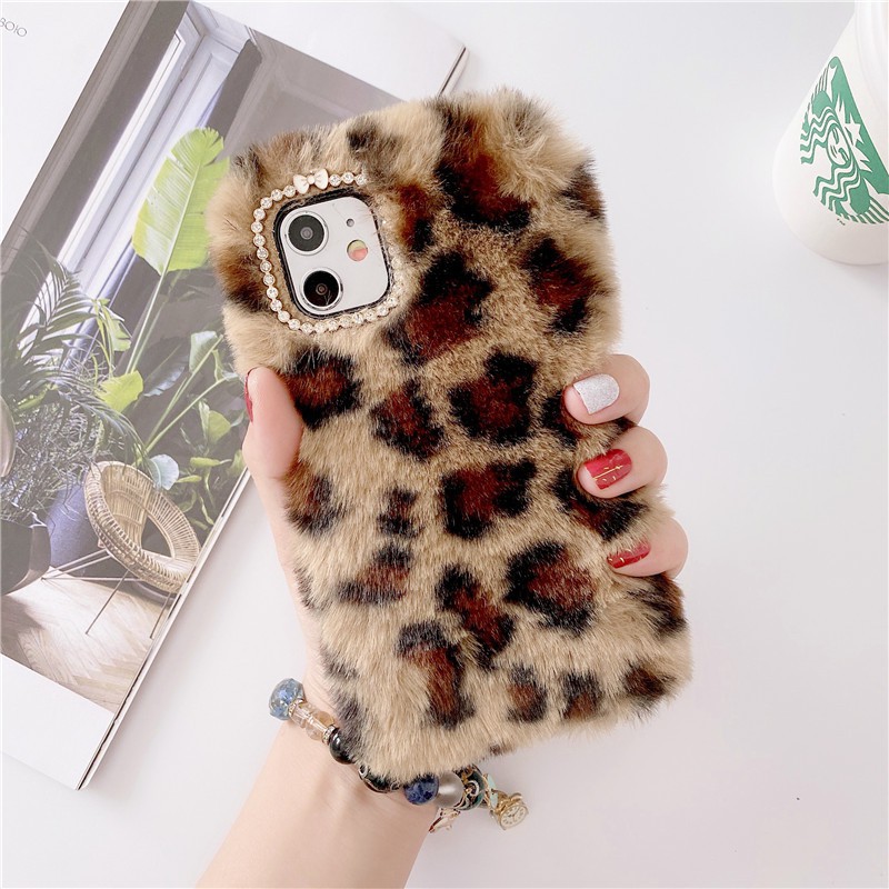 Ốp Điện Thoại Mềm Phối Lông Thỏ Họa Tiết Da Báo Dành Cho iPhone 14 13 12 11 Pro MAX XR X XS MAX 7 8 6 6s Plus