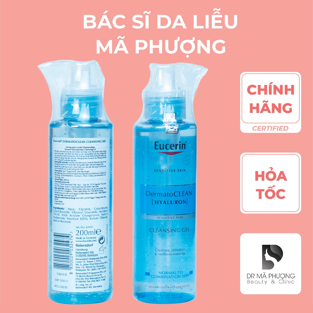 Sữa rửa mặt cho da nhạy cảm Eucerin Dermato Clean Gel 200ml