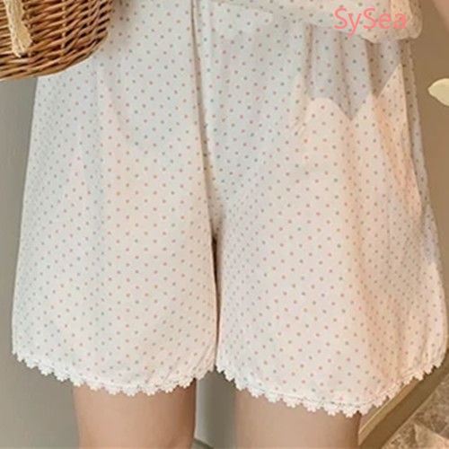 Bộ Đồ Ngủ ngắn tay Phối Ren Họa Tiết Chấm Bi Thời Trang Mùa Hè Cho Nữ