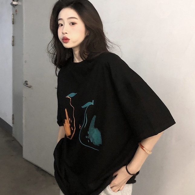 Áo thun ZHELIHANGFEI tay ngắn dáng rộng in họa tiết trẻ trung cá tính thời trang