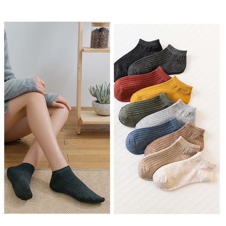 Vớ Tất Cổ Ngắn Trơn Gân Nhật Cotton Kháng Khuẩn Freesize nam nữ hàng chuẩn loại 1 MRSOCKS - VN011