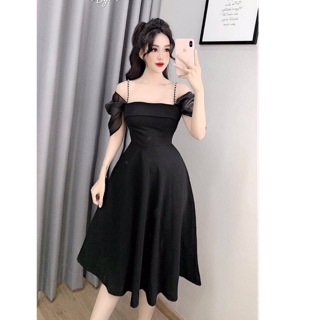 Đầm thiết kế⚡đầm xoè 2dây bẹt vai hàng thiết kế