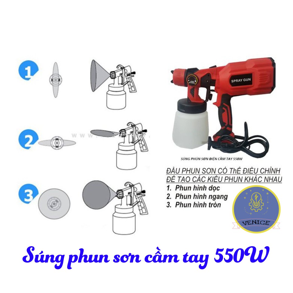 Súng phun sơn cầm tay VENICE- Dùng điện 220V - Công suất 550W - Bảo hành 12 tháng