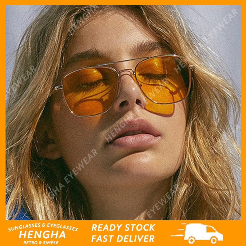 Kính mát gọng kim loại vuông trơn màu thời trang retro phương tây dành cho nam và nữ